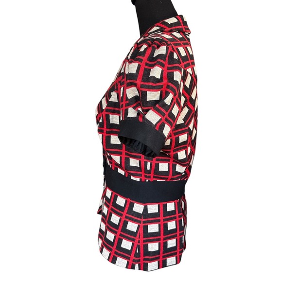 Diane Von Furstenberg Red, Black & White Geo Print Wool Blend Jacket, Size 10 - Picture 3 of 7